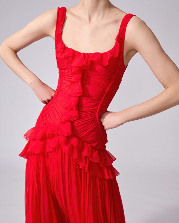 Pleated Chiffon Evening Gown