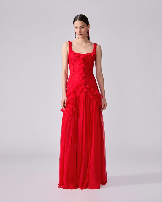 Pleated Chiffon Evening Gown