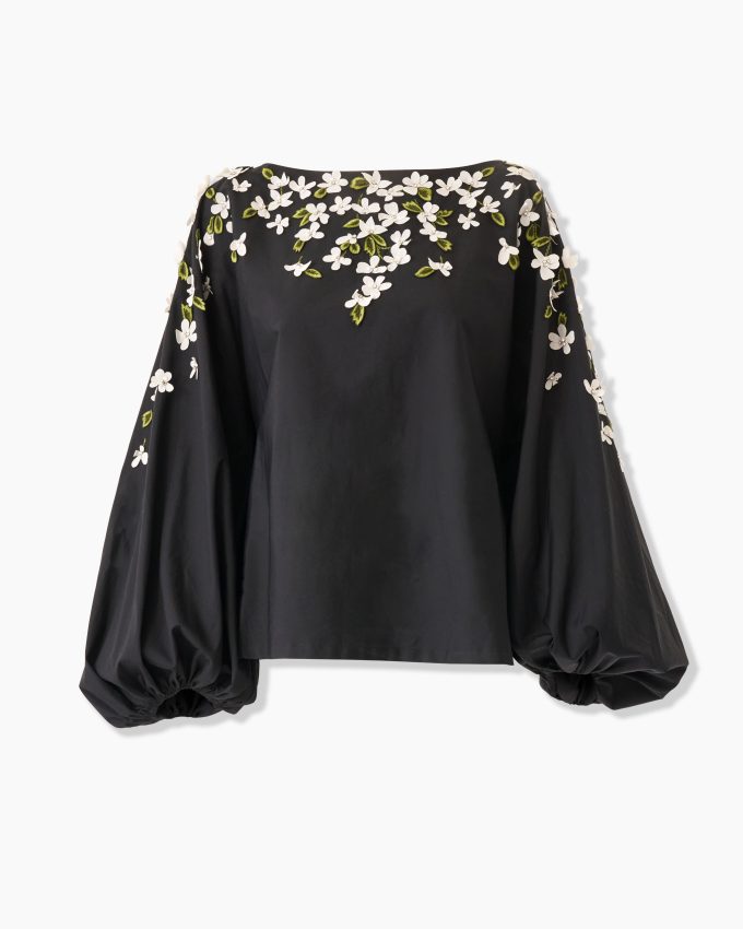Floral-Embroidered Boatneck Shirt
