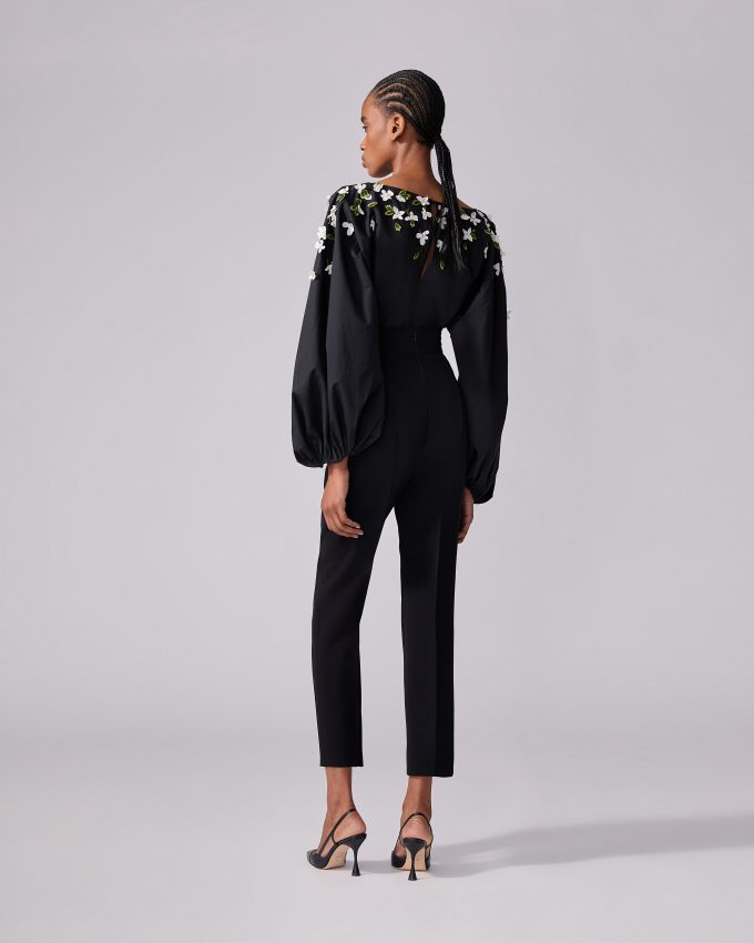 Floral-Embroidered Boatneck Shirt