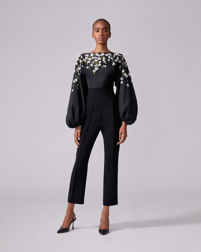 Floral-Embroidered Boatneck Shirt
