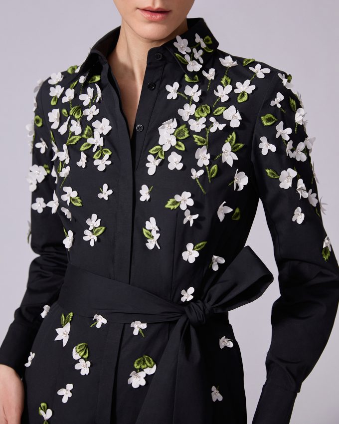 Floral-Embroidered Midi Dress