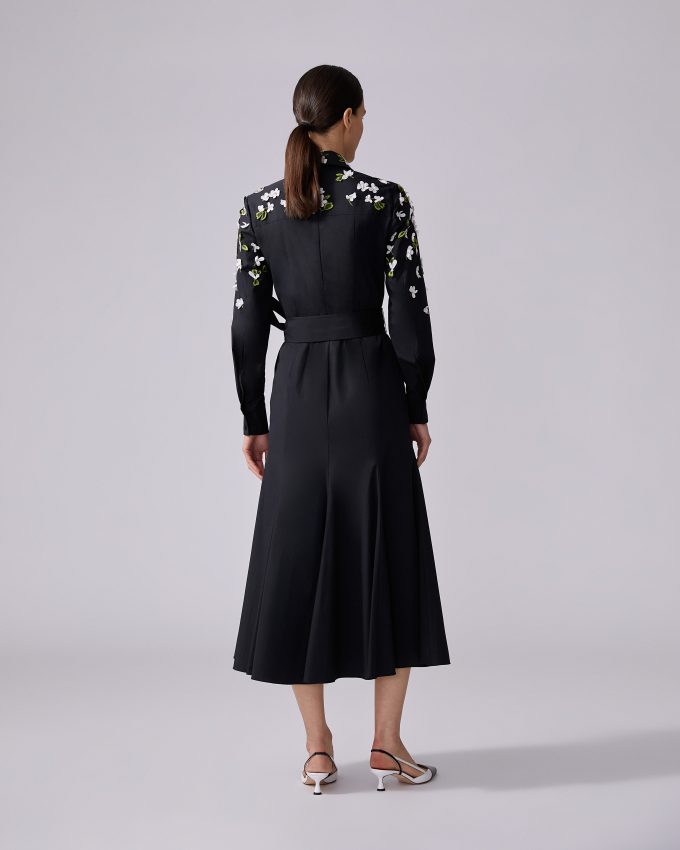 Floral-Embroidered Midi Dress