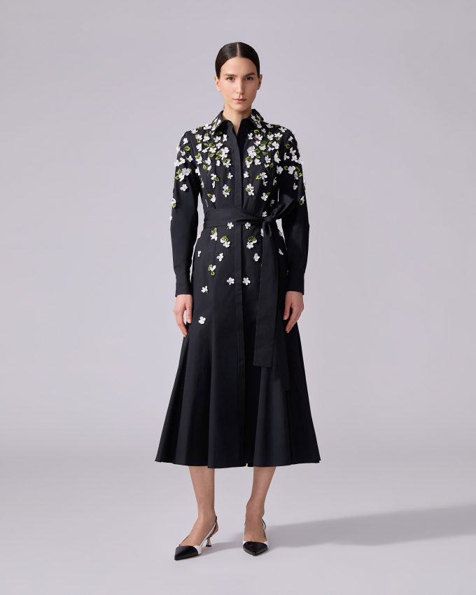 Floral-Embroidered Midi Dress