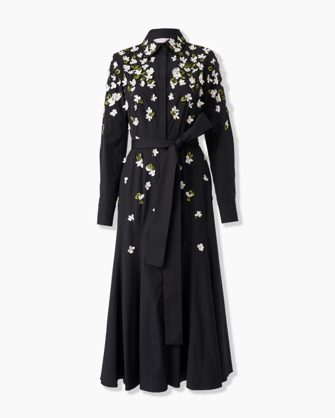 Floral-Embroidered Midi Dress