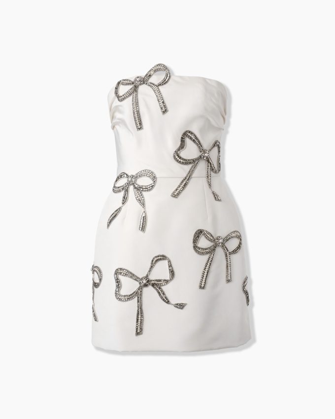 Bow-Embroidered Mini Dress