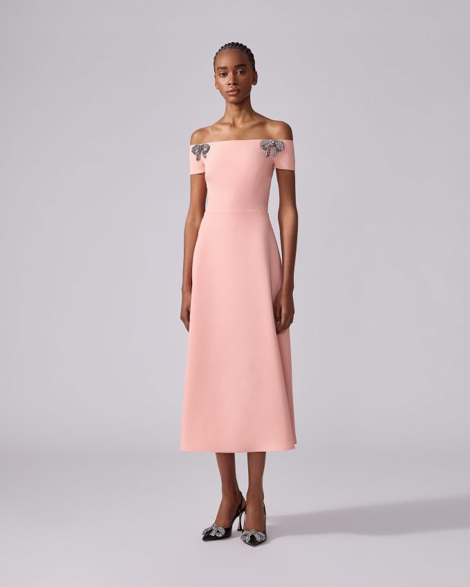 Bow-Embroidered Midi Dress