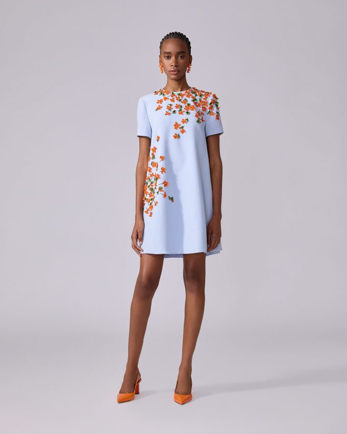 Floral-Embroidered Mini Dress