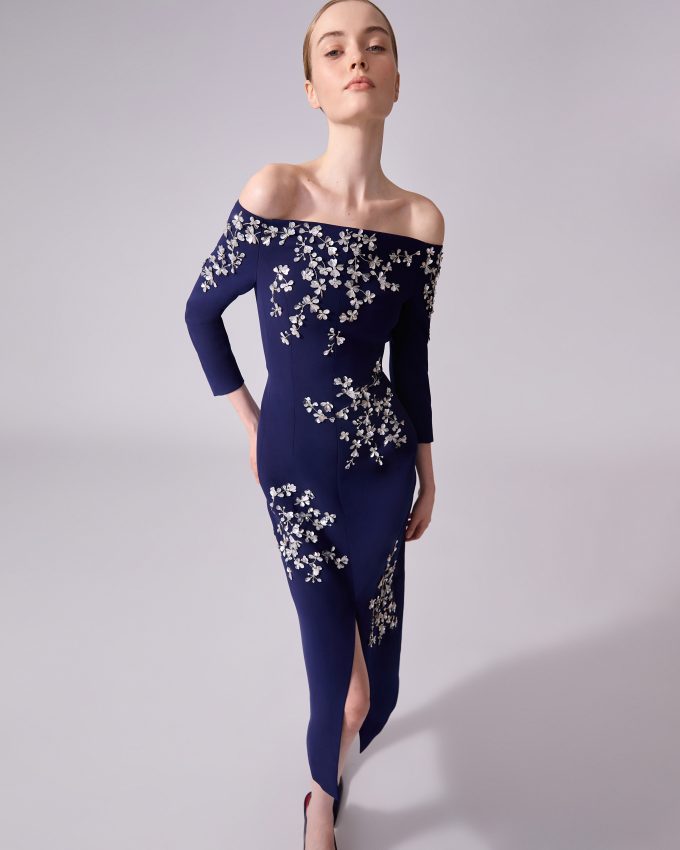 Floral-Embroidered Off-Shoulder Dress