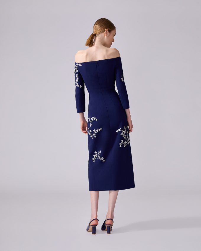 Floral-Embroidered Off-Shoulder Dress
