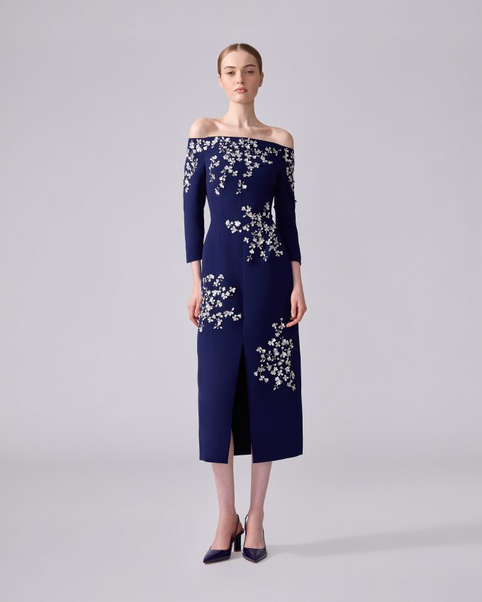 Floral-Embroidered Off-Shoulder Dress