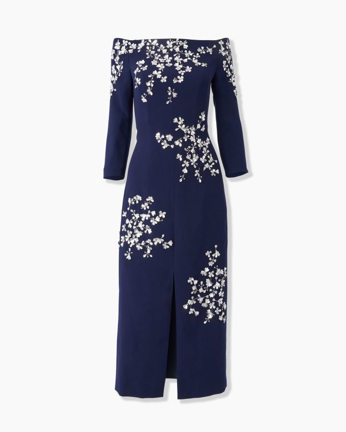 Floral-Embroidered Off-Shoulder Dress
