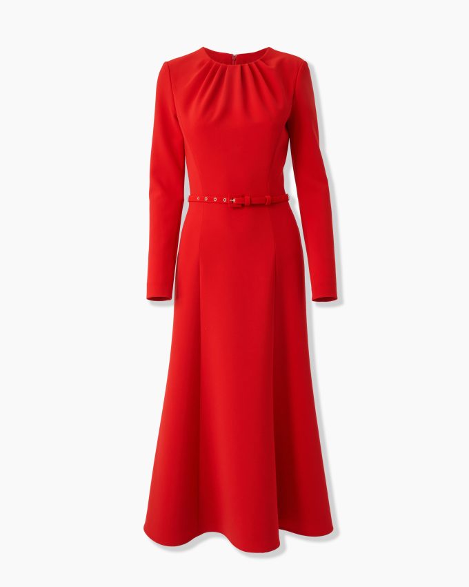 Gathered Midi Dress with Belt