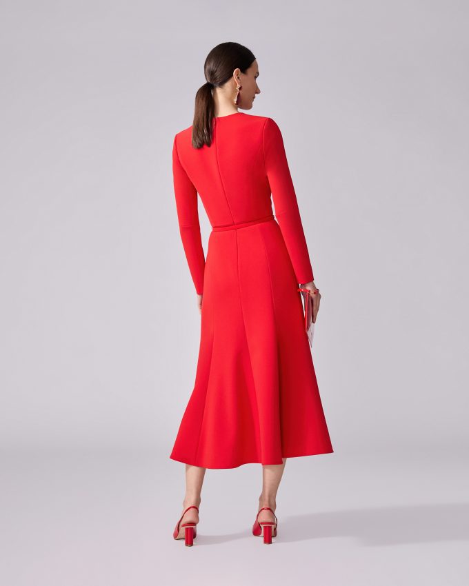 Gathered Midi Dress with Belt