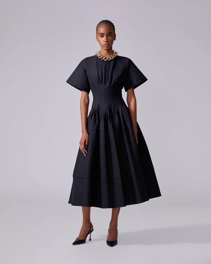 Pleated Waist Midi Dress
