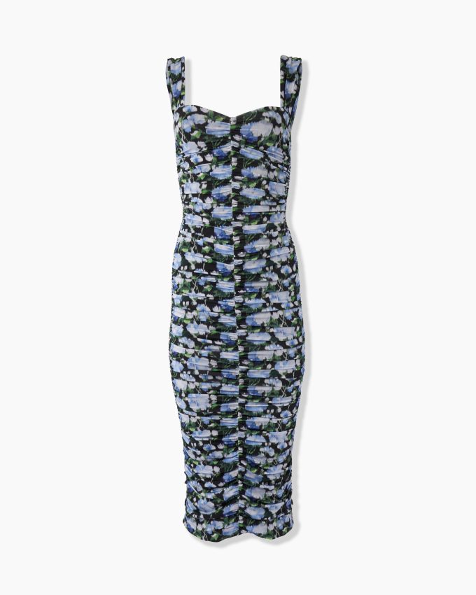 Ruched Peony-Print Dress