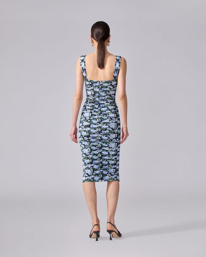 Ruched Peony-Print Dress