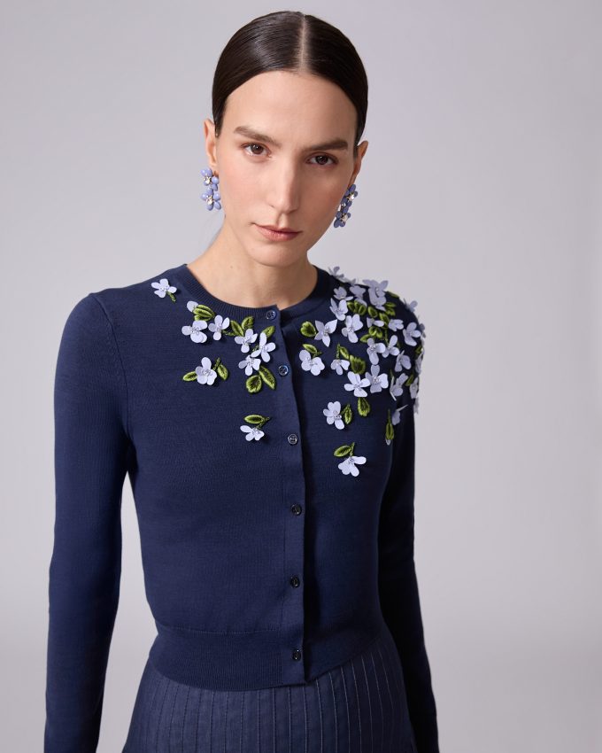 Floral-Embroidered Cardigan