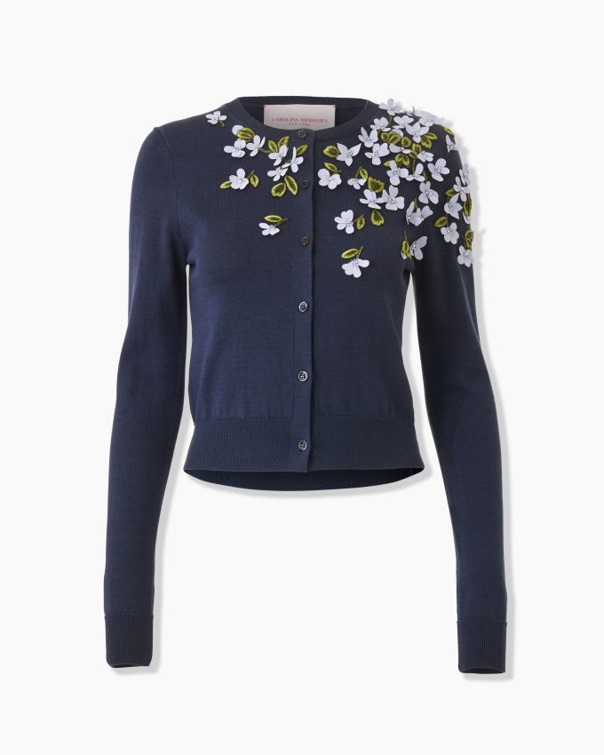 Floral-Embroidered Cardigan