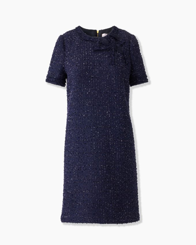 Tweed Shift Dress with Bow