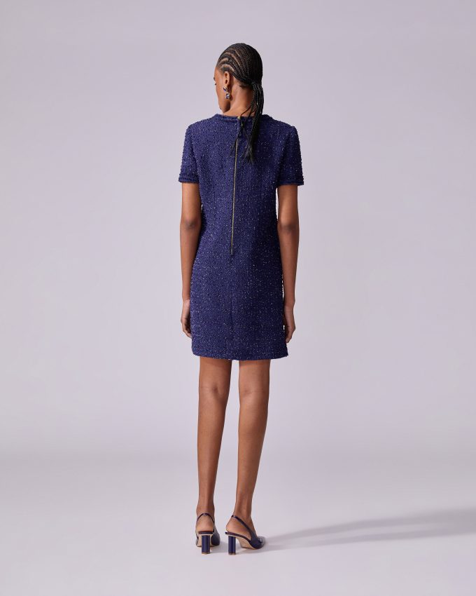 Tweed Shift Dress with Bow
