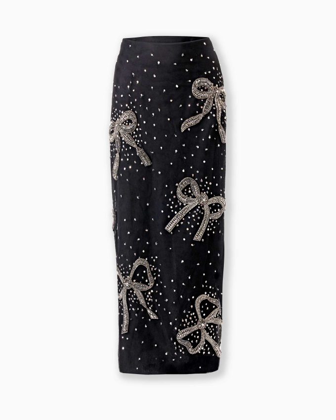 Bow-Embroidered Pencil Skirt