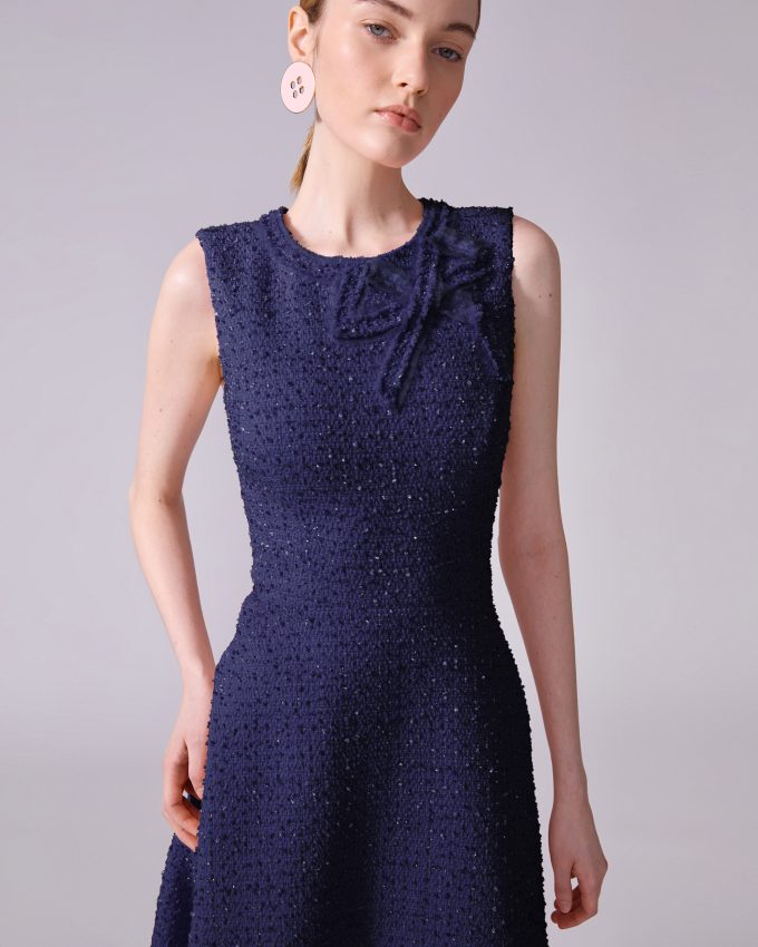 Tweed Midi Dress with Bow