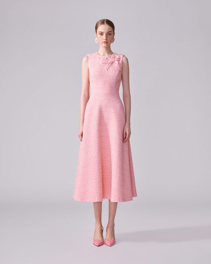 Tweed Midi Dress with Bow