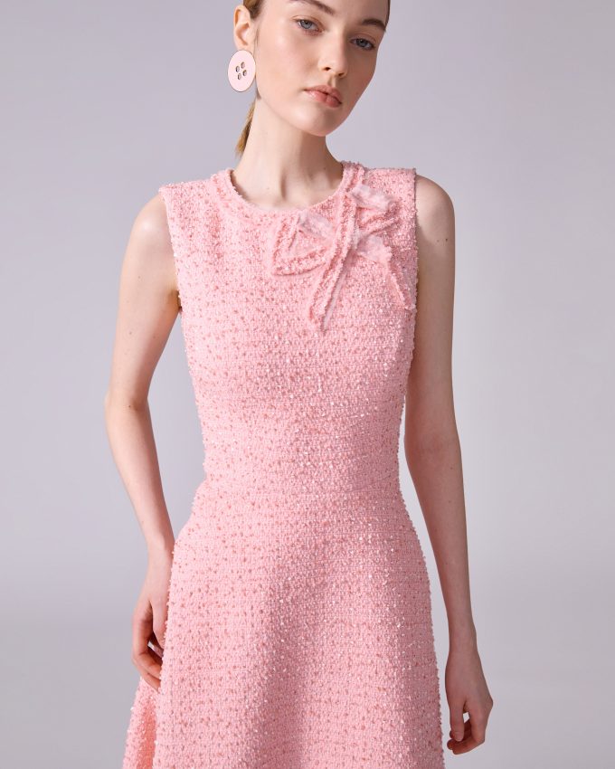 Tweed Midi Dress with Bow