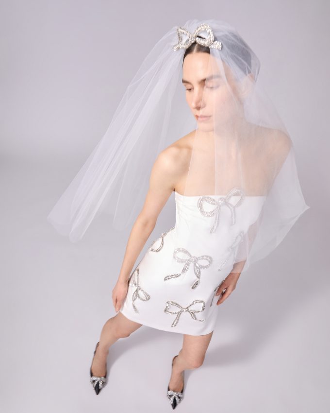 Embroidered Bow Tiara and Veil
