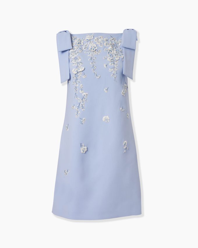 Floral-Embroidered Shift Dress With Bows