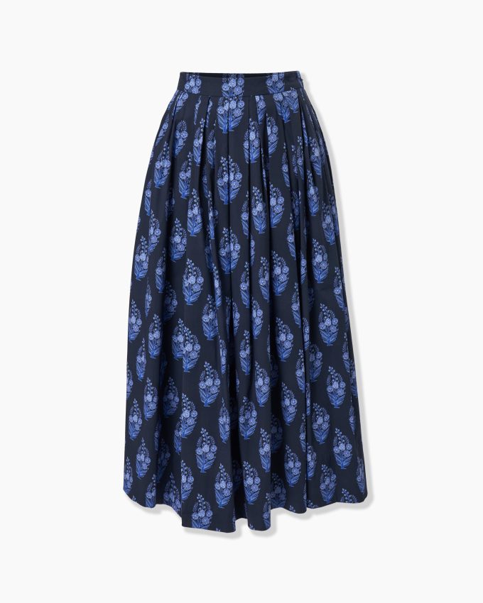 Floral Block-Print Midi Skirt