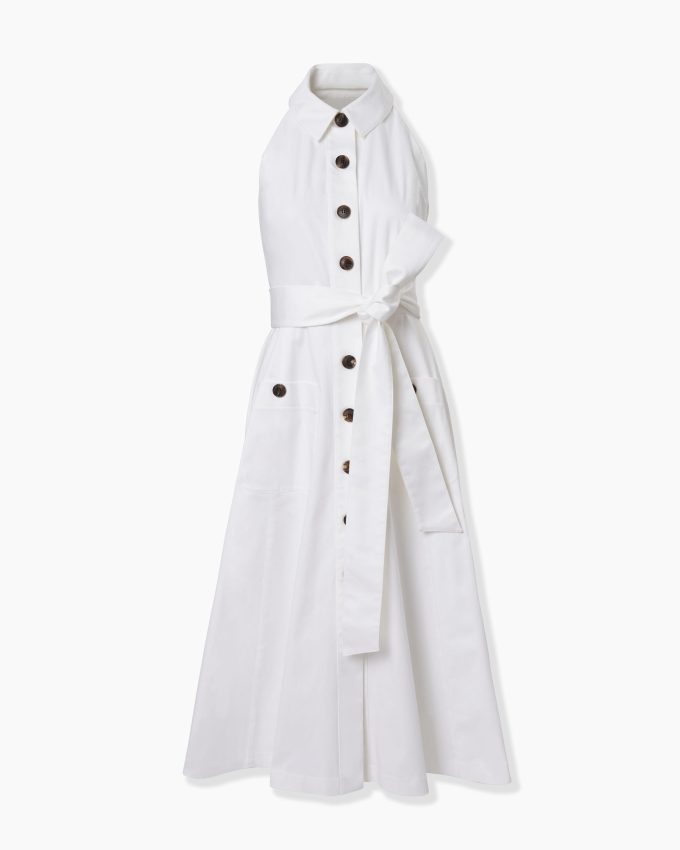 Sateen Halterneck Button-Front Dress