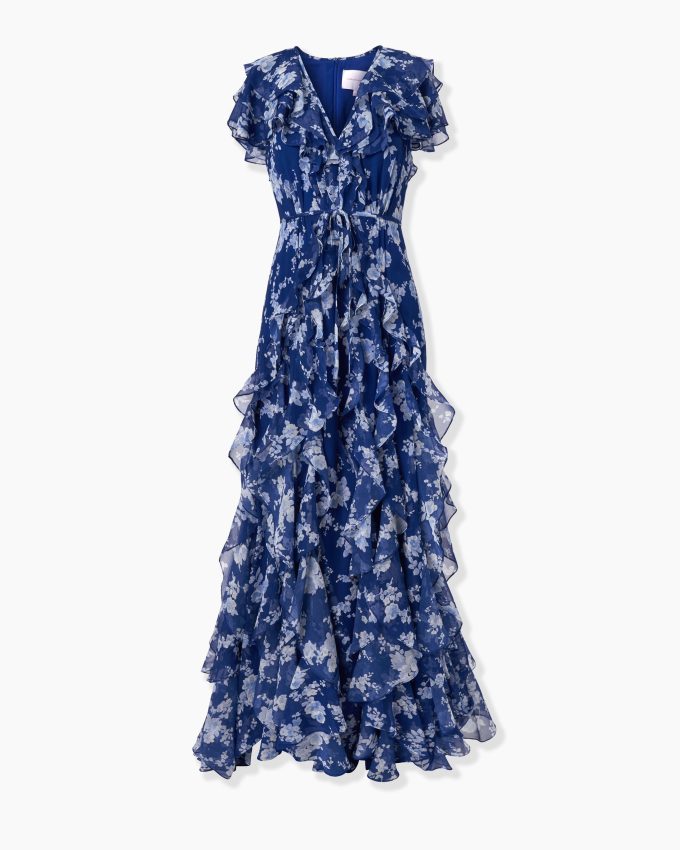 Chiffon Floral-Print Gown