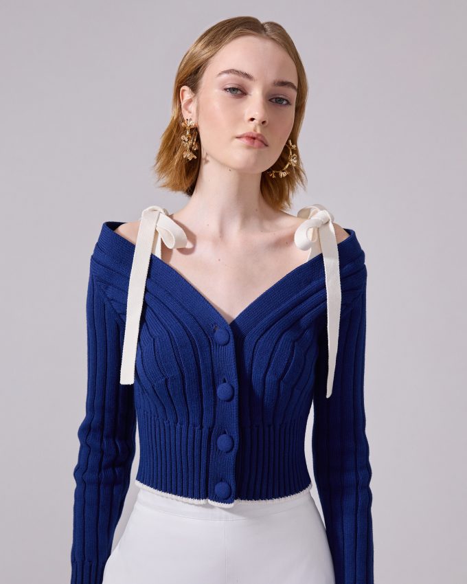 Off-Shoulder Cardigan With Ties