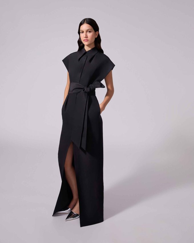 Cap-Sleeve Trench Gown