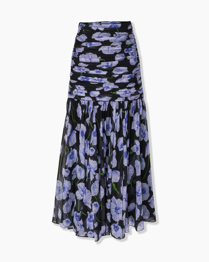 Floral-Print Chiffon Midi Skirt