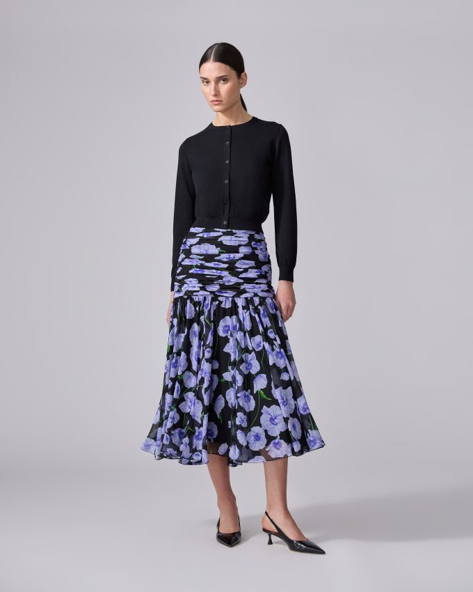 Floral-Print Chiffon Midi Skirt
