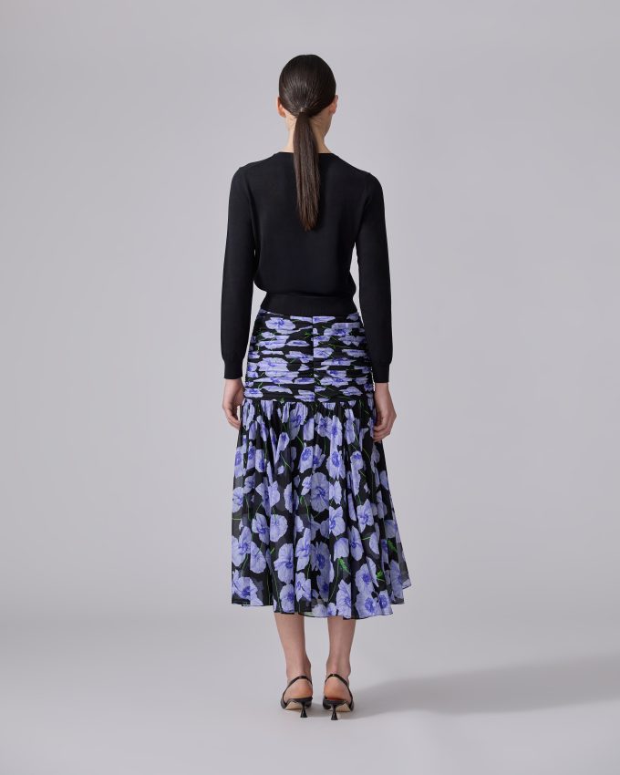 Floral-Print Chiffon Midi Skirt