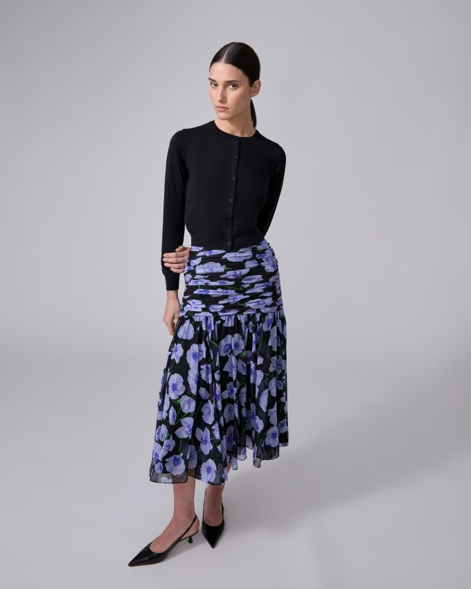 Floral-Print Chiffon Midi Skirt