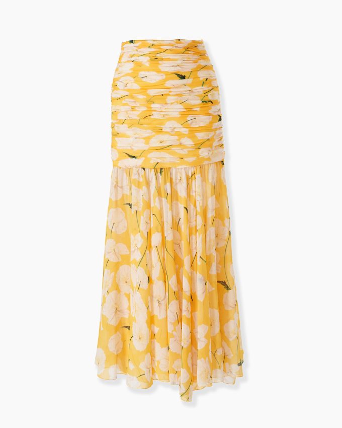 Floral-Print Chiffon Midi Skirt