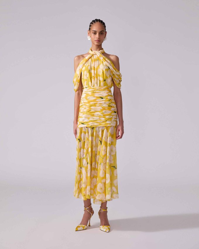 Floral-Print Chiffon Midi Skirt