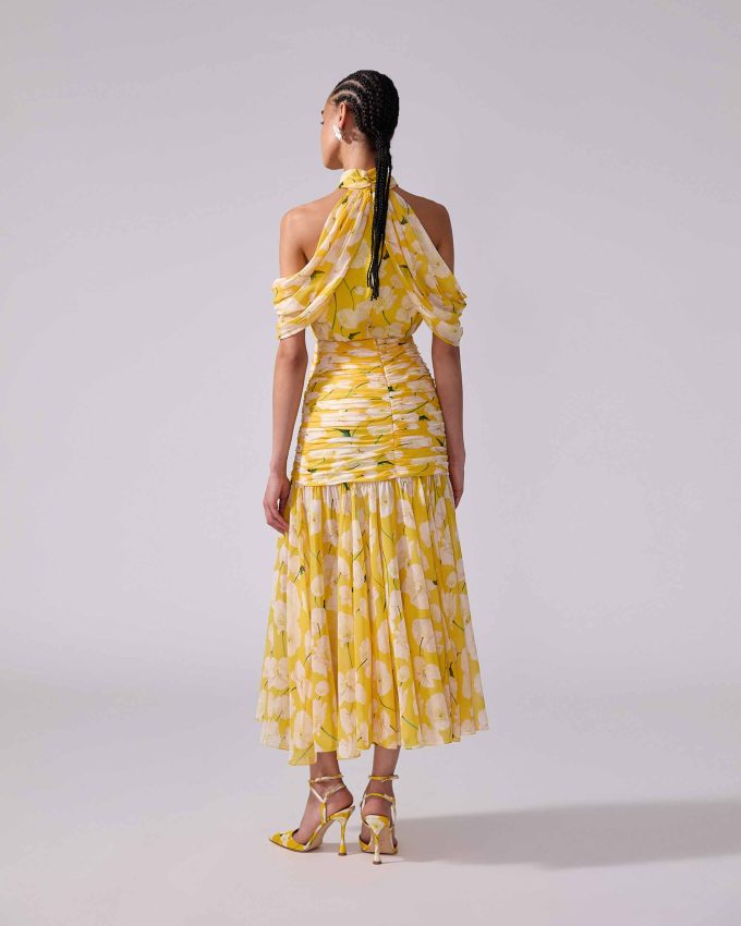 Floral-Print Chiffon Midi Skirt