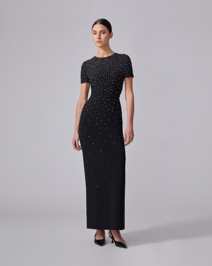 Crystal-Embroidered Column Gown