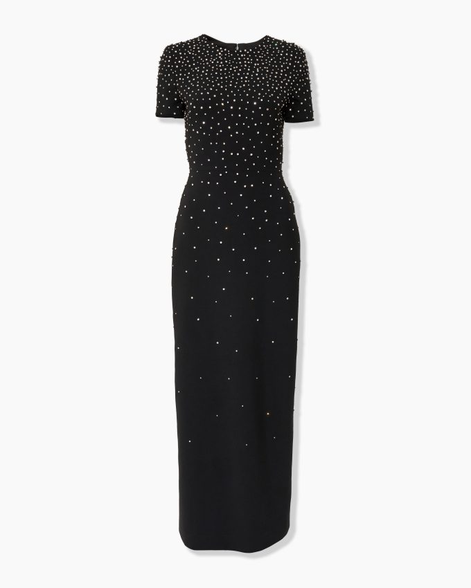 Crystal-Embroidered Column Gown