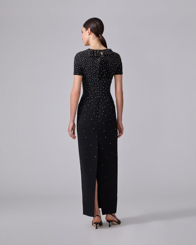 Crystal-Embroidered Column Gown
