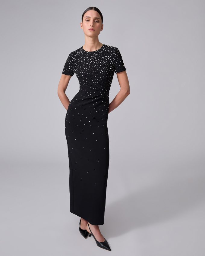 Crystal-Embroidered Column Gown