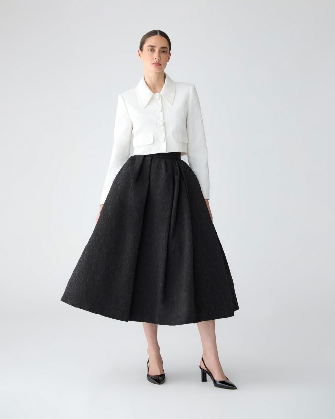 Floral Cloque Full Midi Skirt