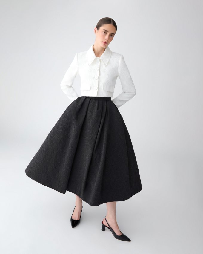 Floral Cloque Full Midi Skirt