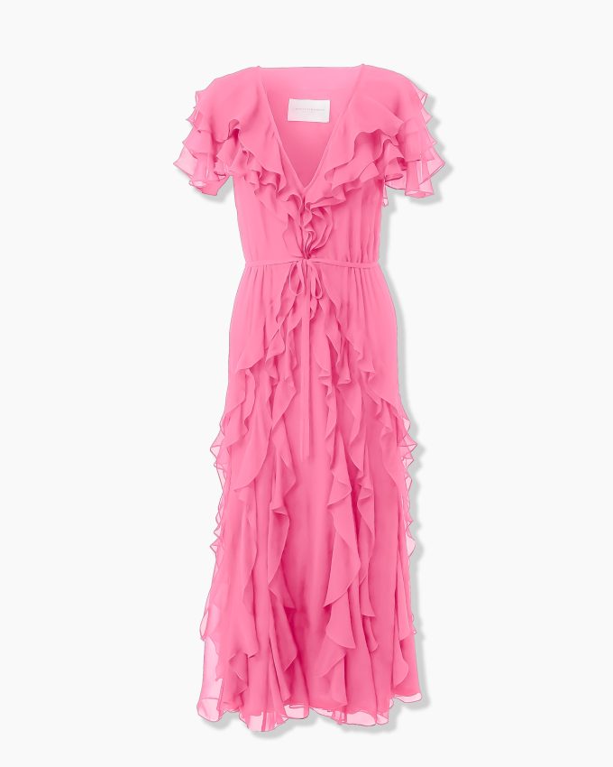 Ruffled Chiffon Midi Dress